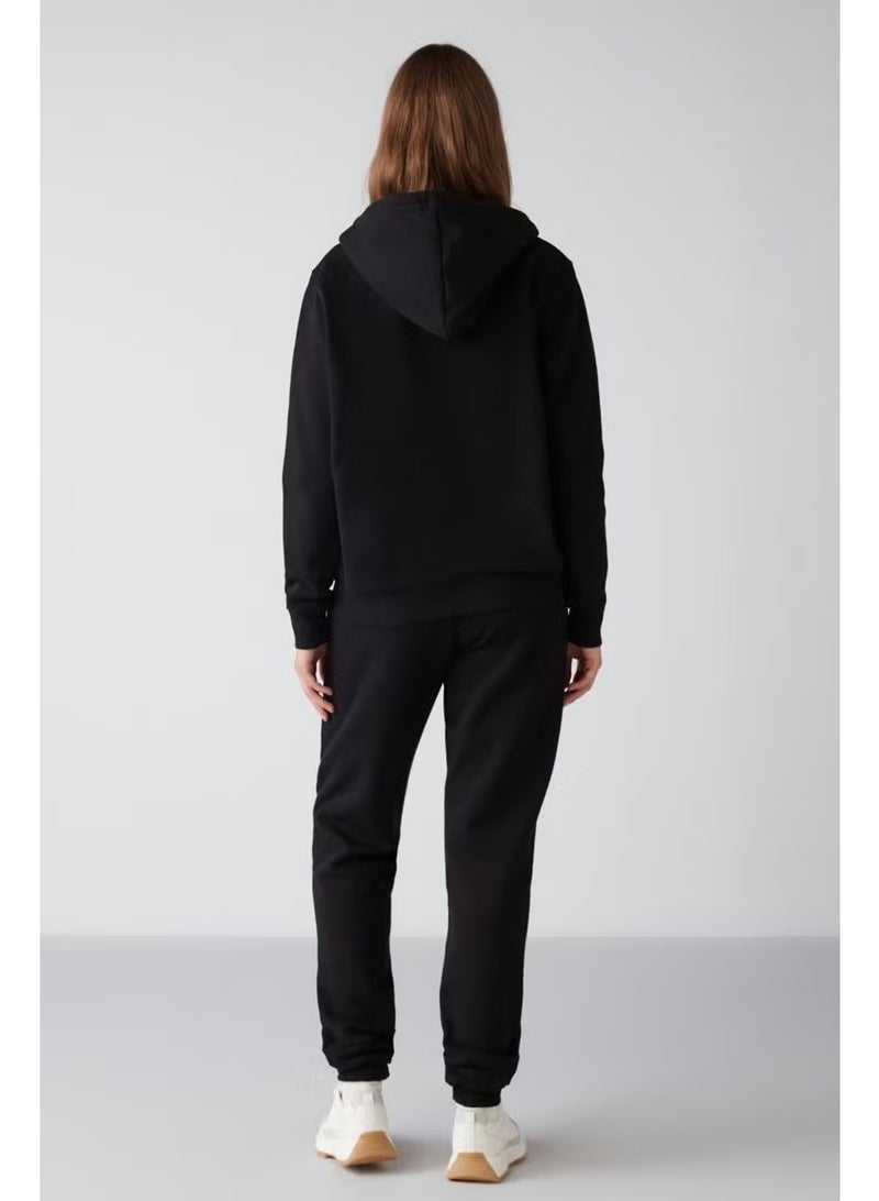 GRIMELANGE Carlota Women's Soft Polar Fleece 3 Thread Relaxed Hooded Zippered Black Sweatshirt - Image 1